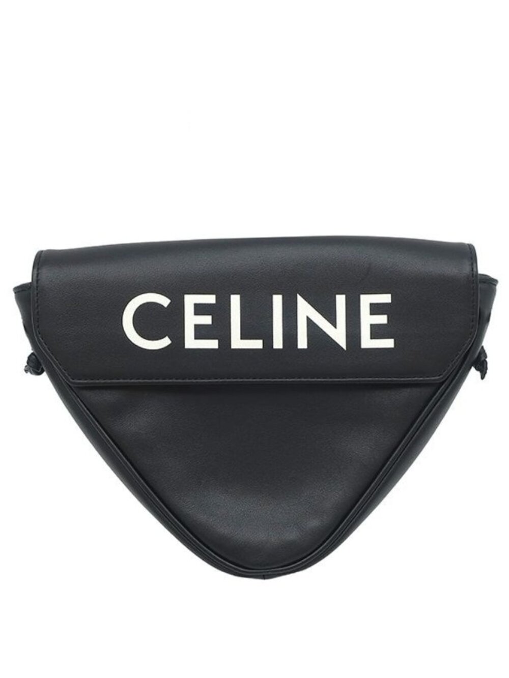 Celine Shoulder Bag Triangle Leather Black Silver Pochette Logo Print